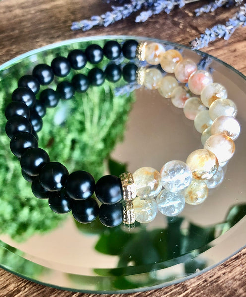 Citrine, Mayte onyx & Smokey quartz men bracelets