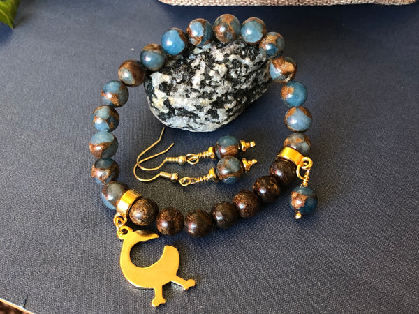 Bronzite and Mosaic Agate 8mm Bracelet
