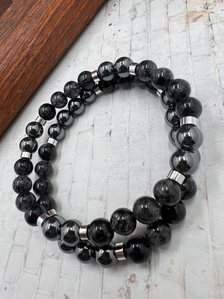 Hematite and rutilated quartz