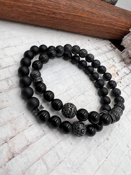 Black onyx and tourmanilated quartz
