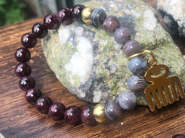 Red Garnet & Botswana Agate 8mm bracelet