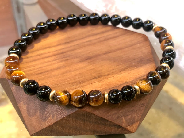 Black onyx & tiger eye 6mm bracelet