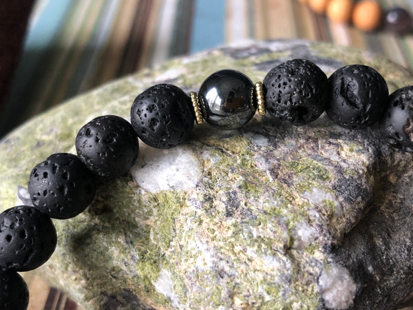 Lapis Lazuli & lava beads and hematite