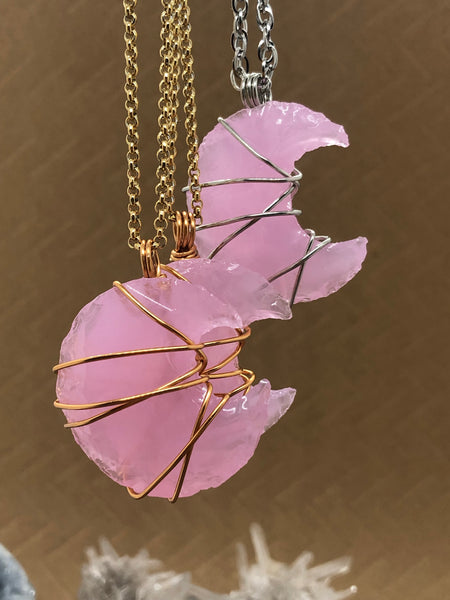 Rose Quartz crescent moon necklace