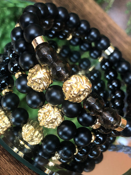 Onyx and Smokey quartz men bracelets