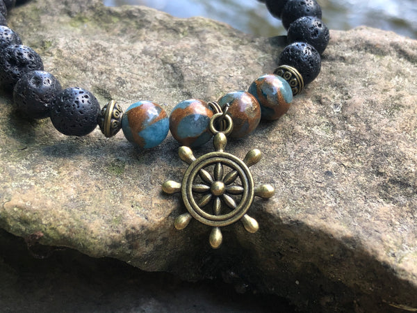Lava beads and Mosaic agate bracelet