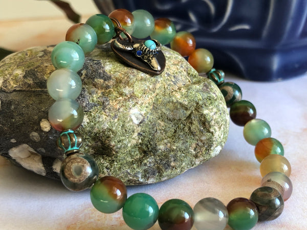 Peacock Agate & DZI agate 8mm