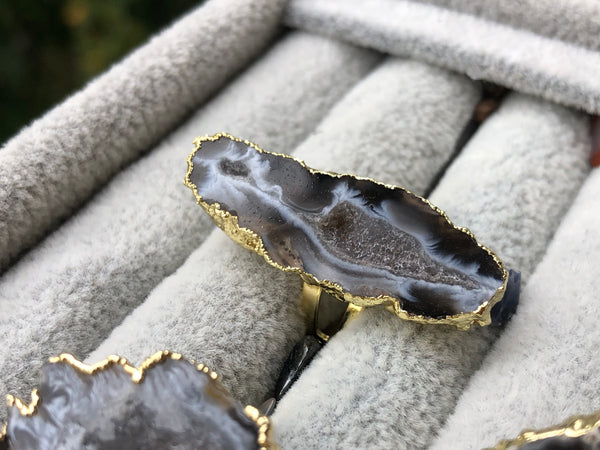 Natural Druzy adjustable rings