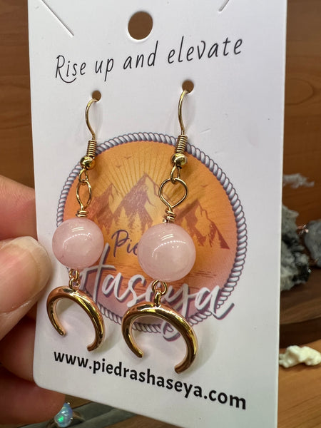Rose quartz moon earrings