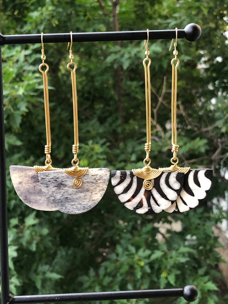 Long African bone earrings