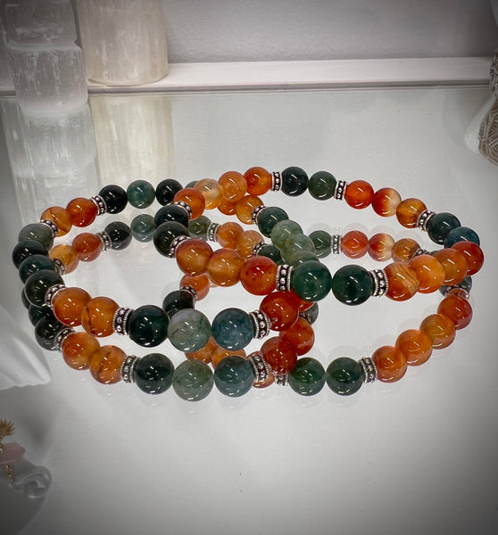 Moss agate & carnelian couple set