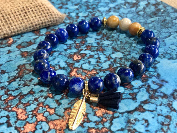 Lapis Lazuli & yellow Crazy Lace Agate 8mm bracelet