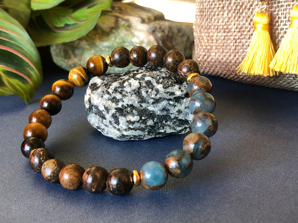 Bronzite, Mosaic Agate & Tiger eye 8mm Bracelet