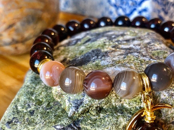 Red Garnet & Botswana Agate 8mm bracelet