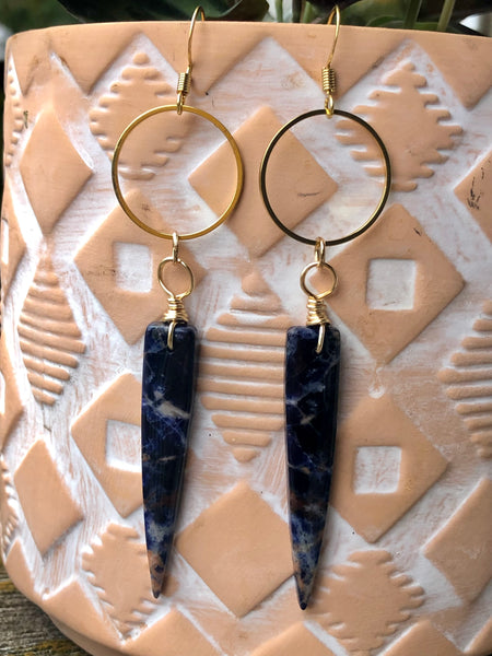 Natural orange blue sodalite earrings