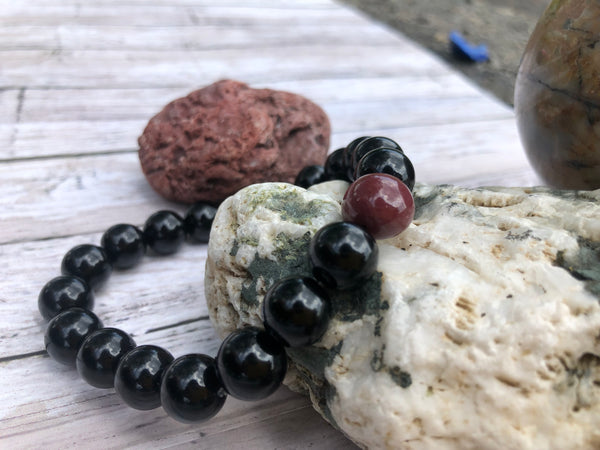 Black Onyx & Mookaite or Hematite 10mm
