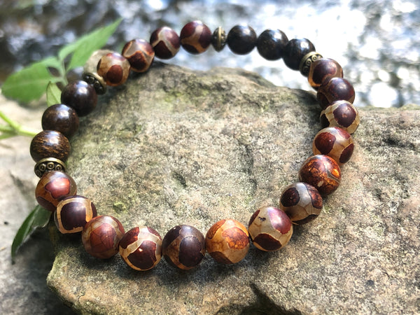 Tibetean DZI agate & Bronzite