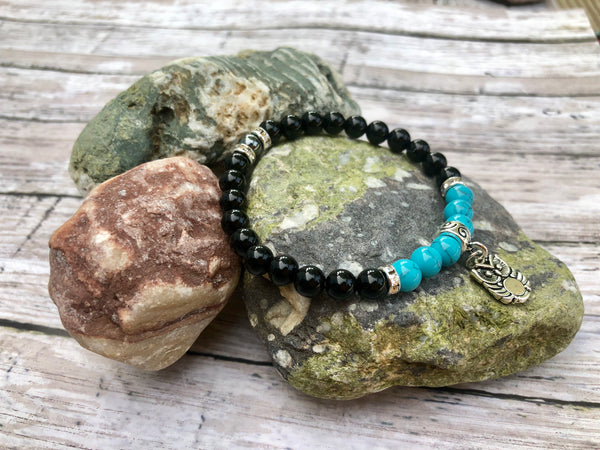 Black Onyx and Turquoise 8mm Bracelet