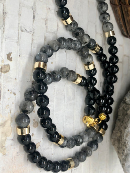 18k gold plated AFRICA pendant with Black labradorite & Onyx