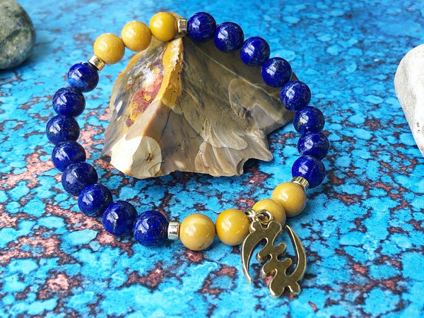 Lapis Lazuli, yellow Mookaite & Gye Nyame