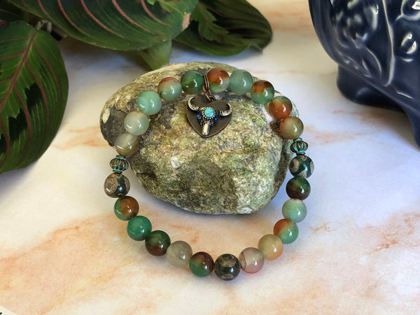 Peacock Agate & DZI agate 8mm