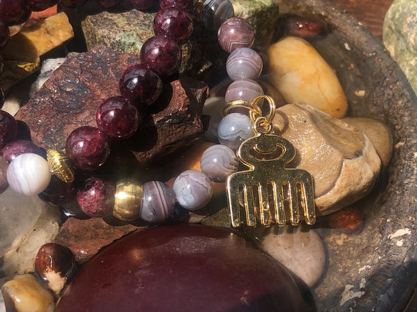 Red Garnet & Botswana Agate 8mm bracelet