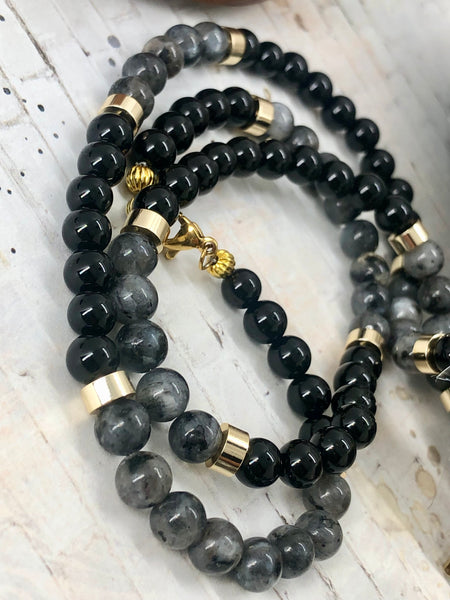 18k gold plated AFRICA pendant with Black labradorite & Onyx
