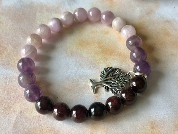 Red Garnet, Amethyst & Kunzite 8mm