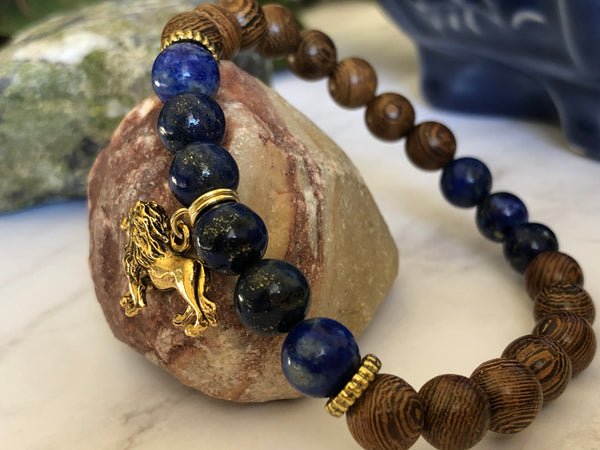 Lapis lazuli & wooden beads 8mm