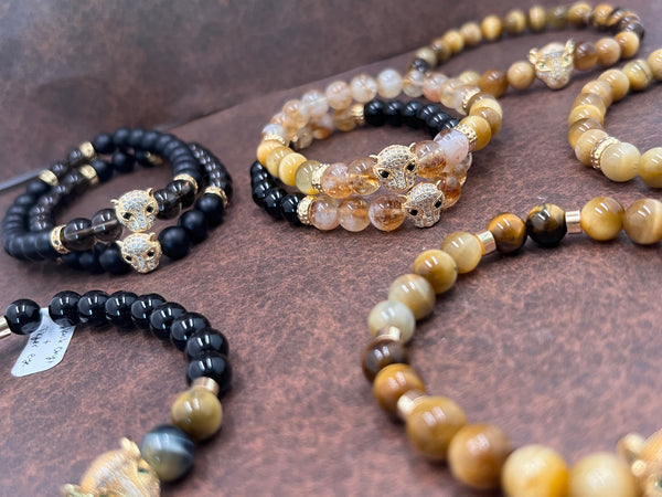Black eye baby leopard onyx bracelets