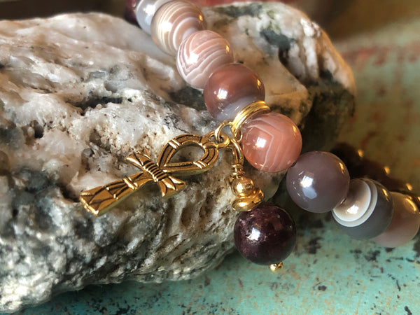 Red Garnet & Botswana Agate 8mm bracelet