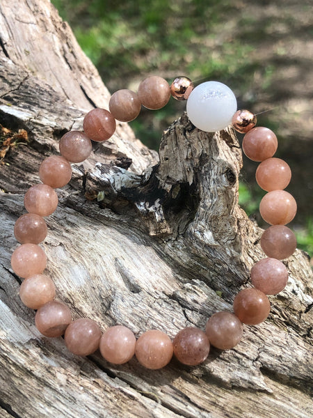 Peach Moonstone & Druzy agate 8mm
