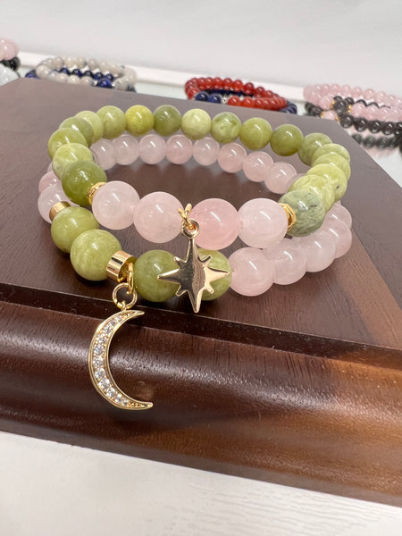 Green Jade & rose quartz couple set