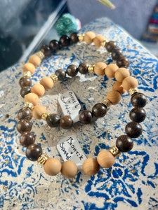 Bronzite & sandalwood bracelet