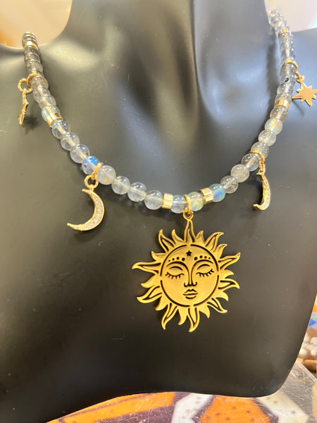 Labradorite necklace with sun pendant