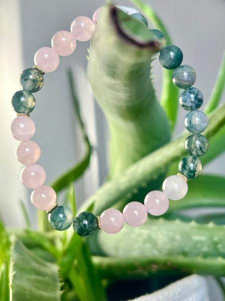 Rose quartz & moss agate bracelet