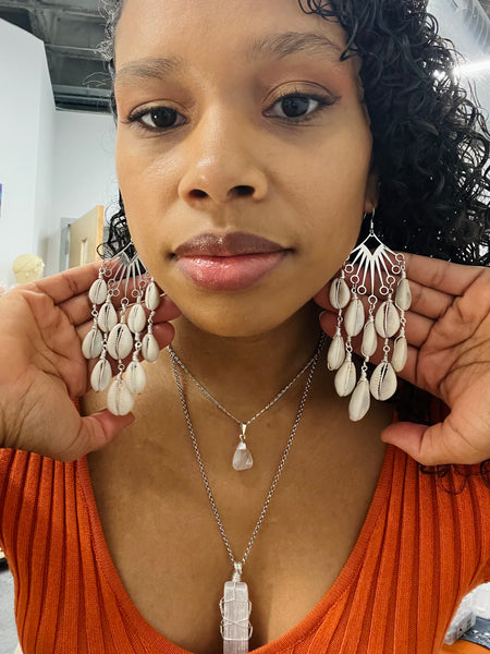Cowrie shell silver earrings
