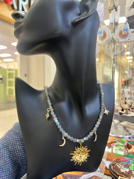 Labradorite necklace with sun pendant