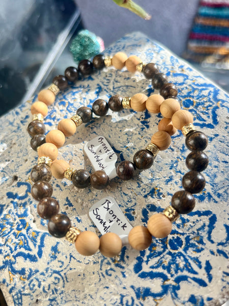 Bronzite & sandalwood bracelet