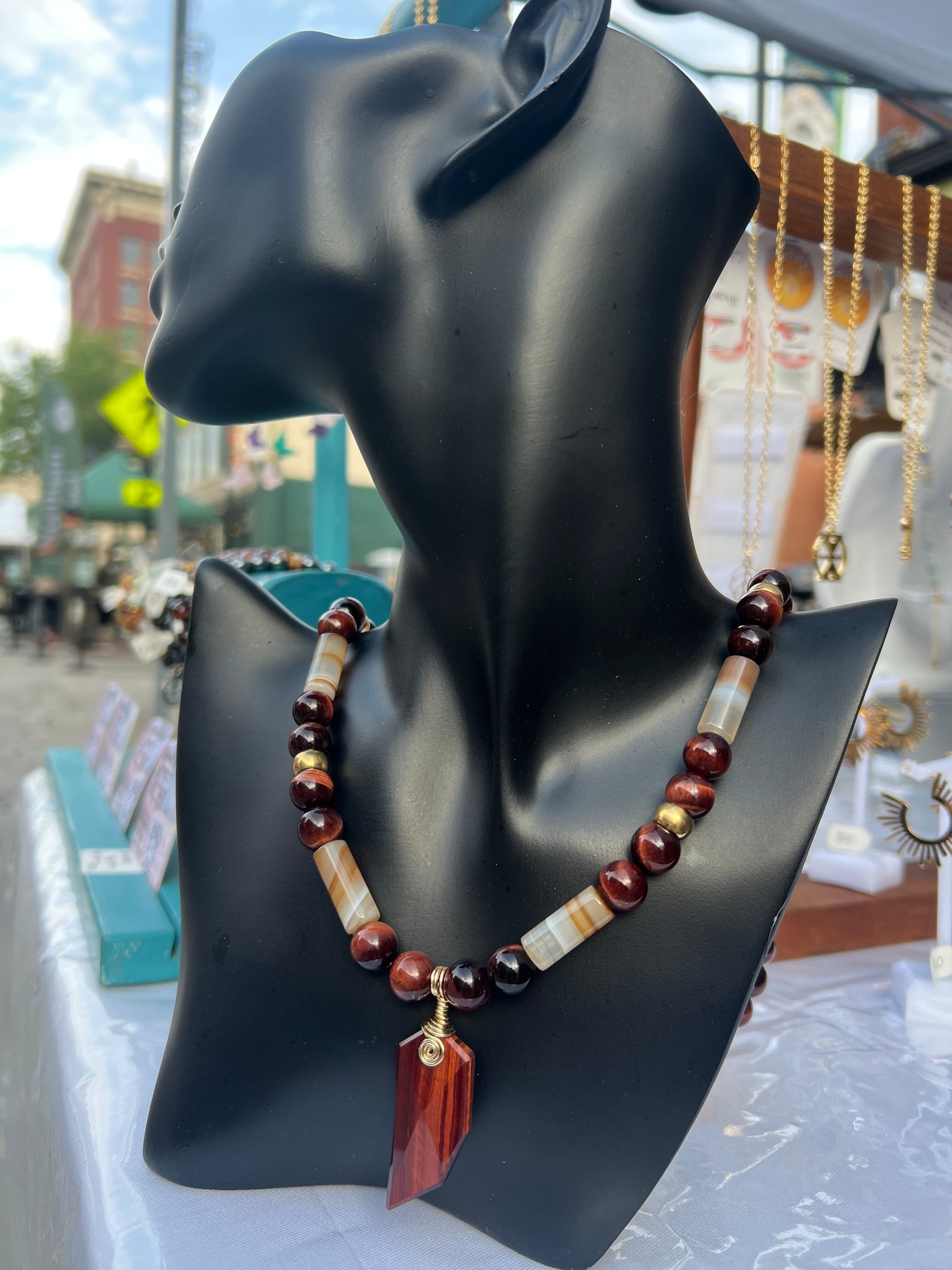 Red tiger eye & DZI agate 10mm necklace