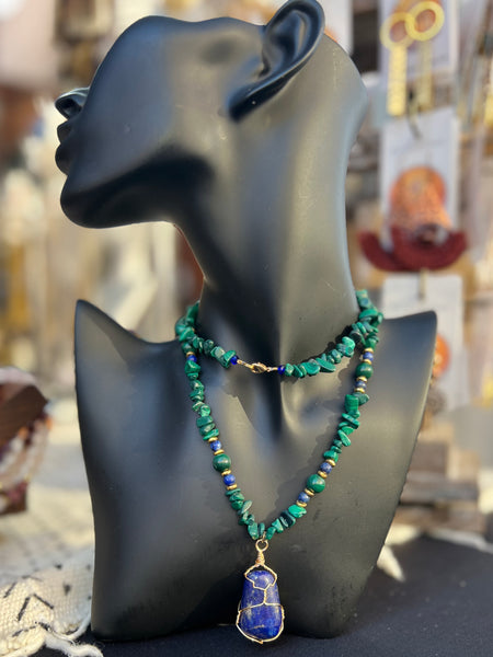 Natural malachite chips necklace