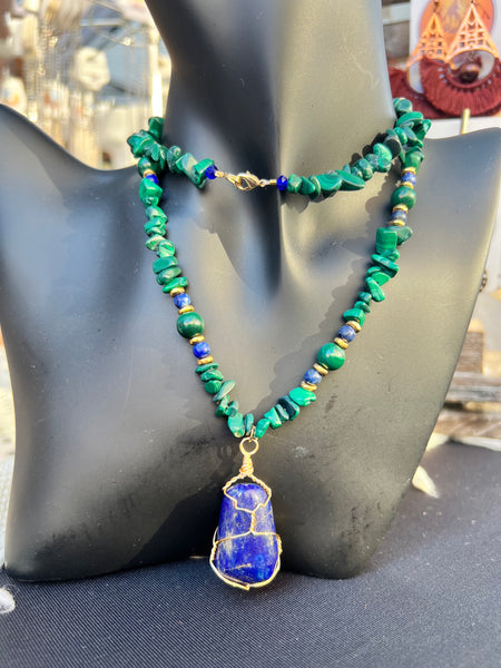 Natural malachite chips necklace