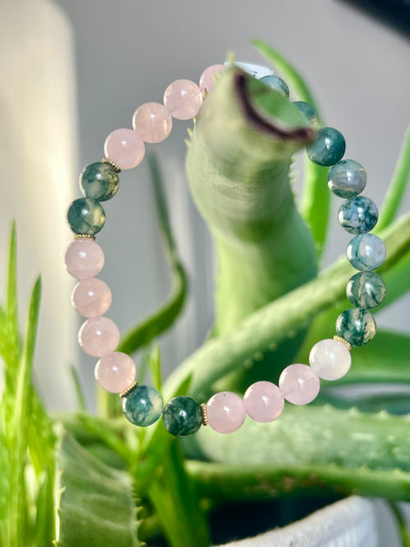 Rose quartz & moss agate bracelet