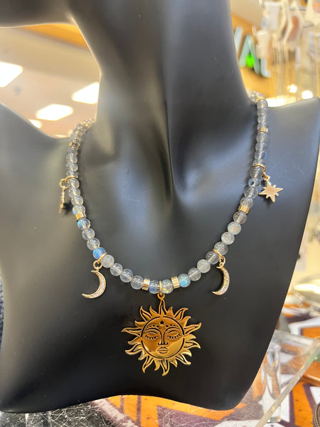 Labradorite necklace with sun pendant