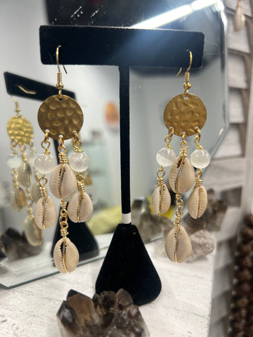 Cowrie shell and selenite earrings
