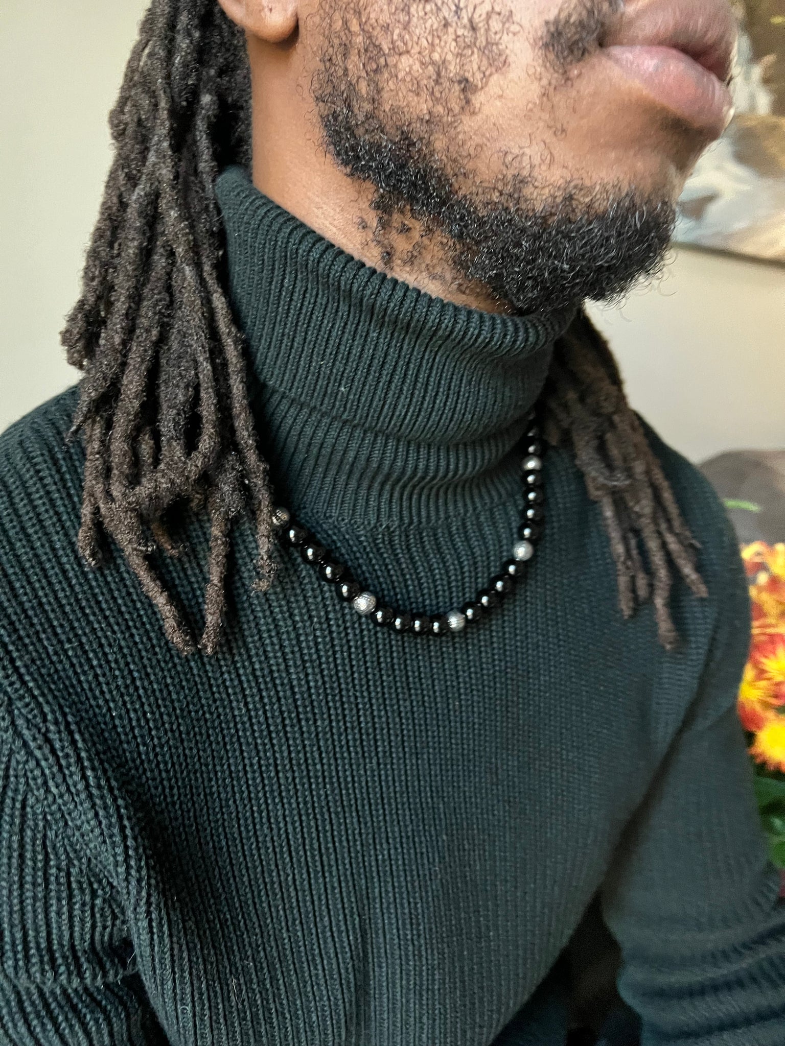 Black onyx 10mm men necklace