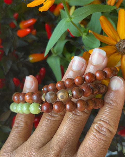 Green jade & wood bracelet