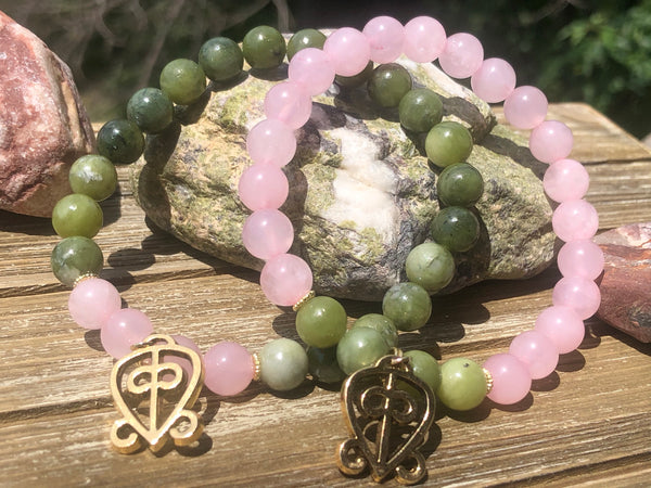 Rose quartz & Jade/ Adinkra symbol of the Power of LOVE