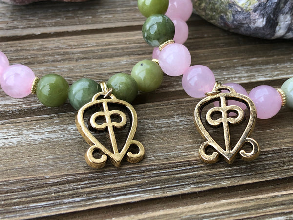 Rose quartz & Jade/ Adinkra symbol of the Power of LOVE
