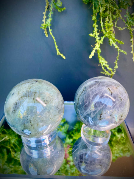 Labradorite spheres with stand